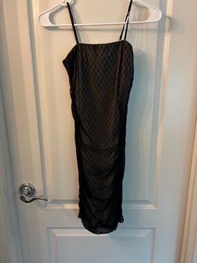 Un Deux Trois Beige-Lined Black Sheer polka dot Dress size 14